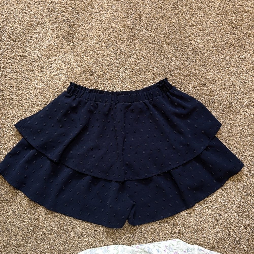Navy Blue Ruffled Shorts - Picture 2 of 5